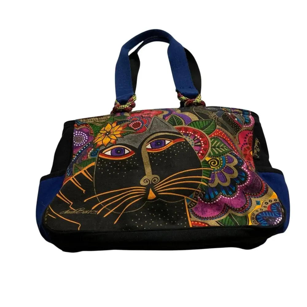 Laurel Burch Carlottas Cat Tote Companion Bag Outer Pockets